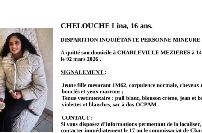 Charleville-Mézières : Lina 16 ans a disparu  